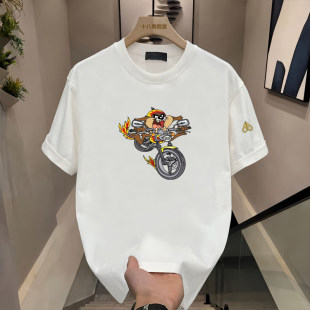 宽松潮牌休闲上衣新款 T恤男女同款 剪刀卡通印花短袖 Moose