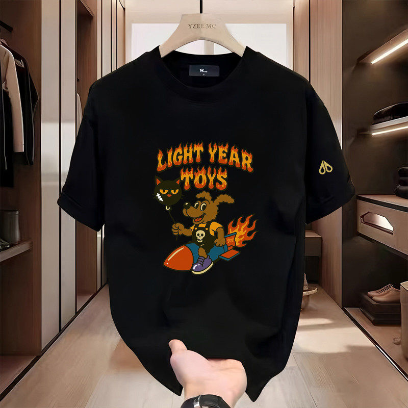 Moose 剪刀新款街头休闲风卡通印花短袖T恤男女款宽松百搭