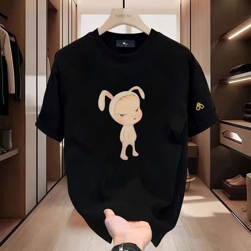 剪刀四季美式新款卡通印花短袖T恤男女同款宽松圆领纯棉百搭上衣