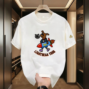 宽松圆领潮牌上衣半袖 T恤男女同款 剪刀童趣印花短袖 Moose