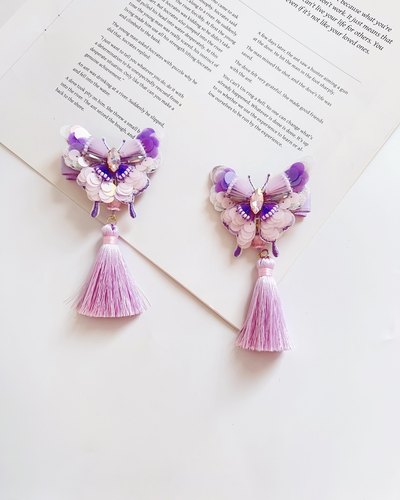 新款手工刺绣高雅蝴蝶对夹发夹女童发饰头饰古风宝宝过年发卡