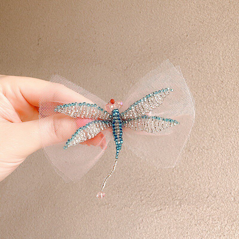 韩国儿童发卡头饰夹子可爱小蜻蜓发饰公主小女孩网纱发夹侧边夹子