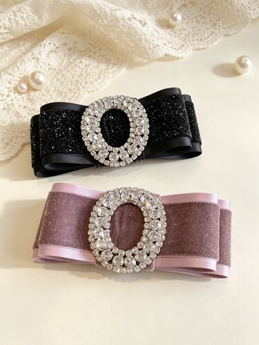 高级感满天星丝绒蝴蝶结顶夹韩国东大门发饰满钻椭圆弹簧夹女发卡