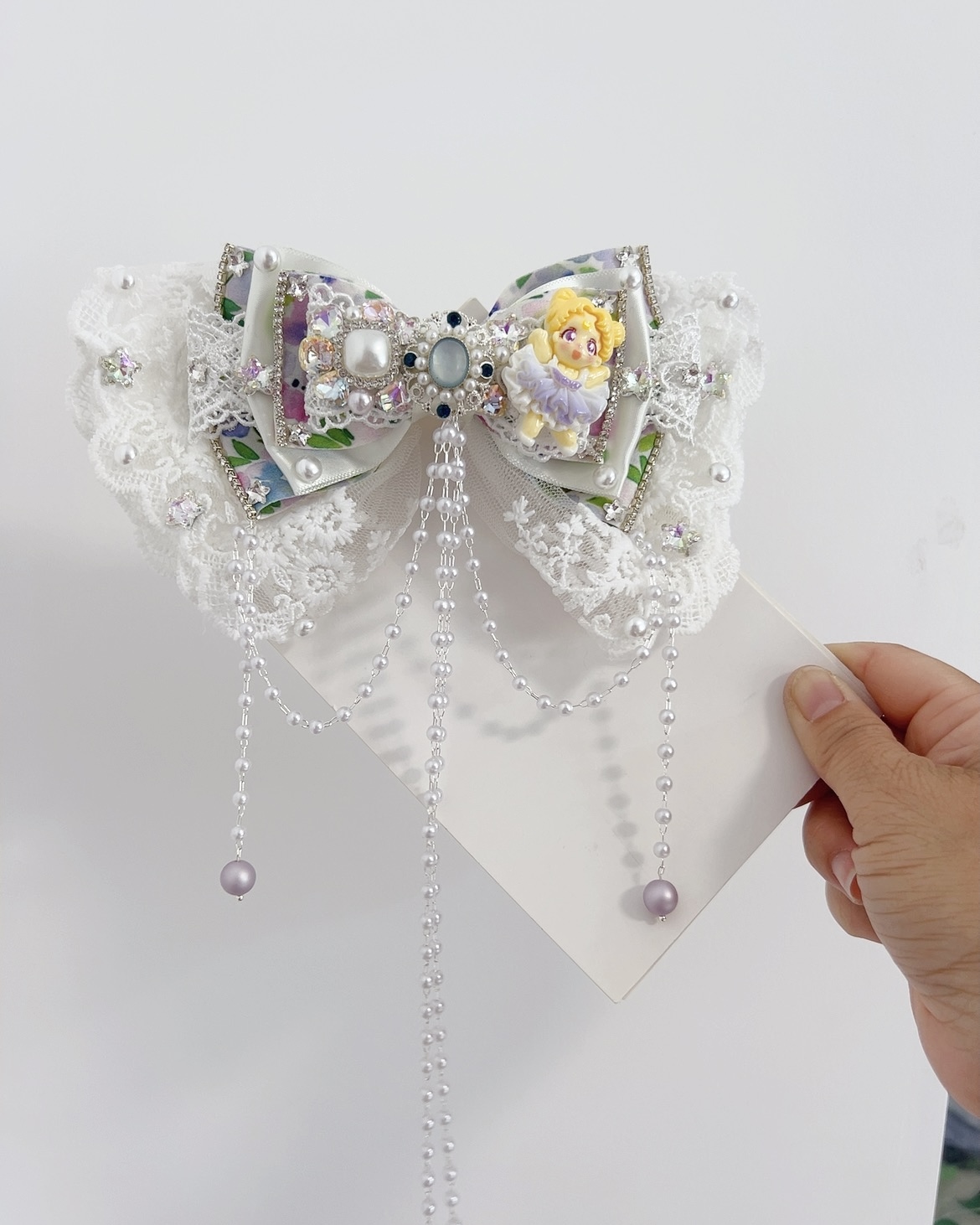 原创设计甜美日料重工流苏满钻公主风可爱美少女弹簧夹发饰