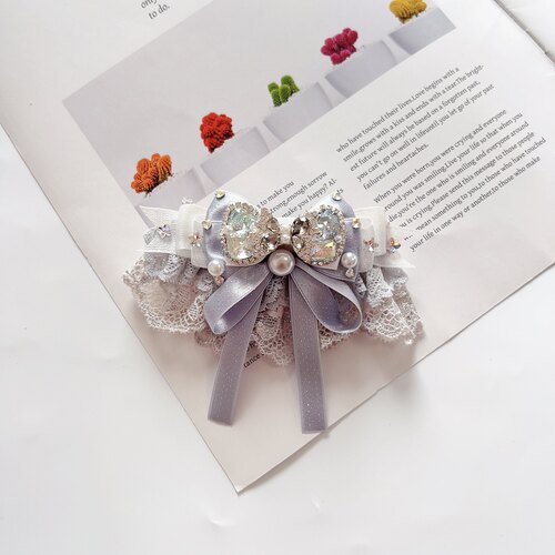 新款重工蕾丝珍珠蝴蝶结发夹公主气质弹簧夹夹边夹侧边夹发卡头饰