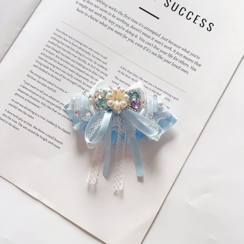 原创设计进口日料蕾丝蝴蝶结公主气质弹簧夹边夹侧边夹发卡头饰