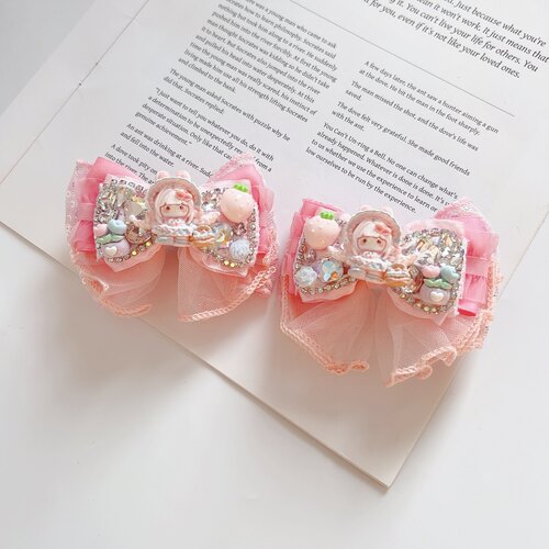 新款手工可爱卡通水钻蝴蝶结公主儿童对夹气质甜美百搭发饰