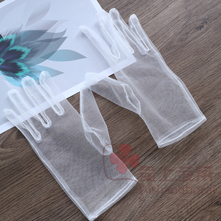 夏季 法式 超薄纱透明蕾丝手套长手套薄款 新娘手套结婚短款 简约韩式