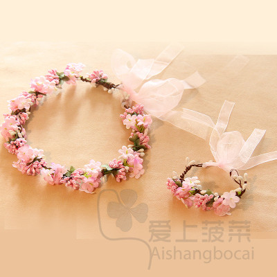 韩式粉色满天星花环儿童头饰仿真