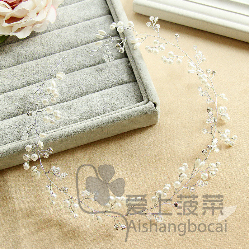 高级感新娘发饰盘发珍珠发带结婚专用婚纱写真头饰品编发串珠装饰