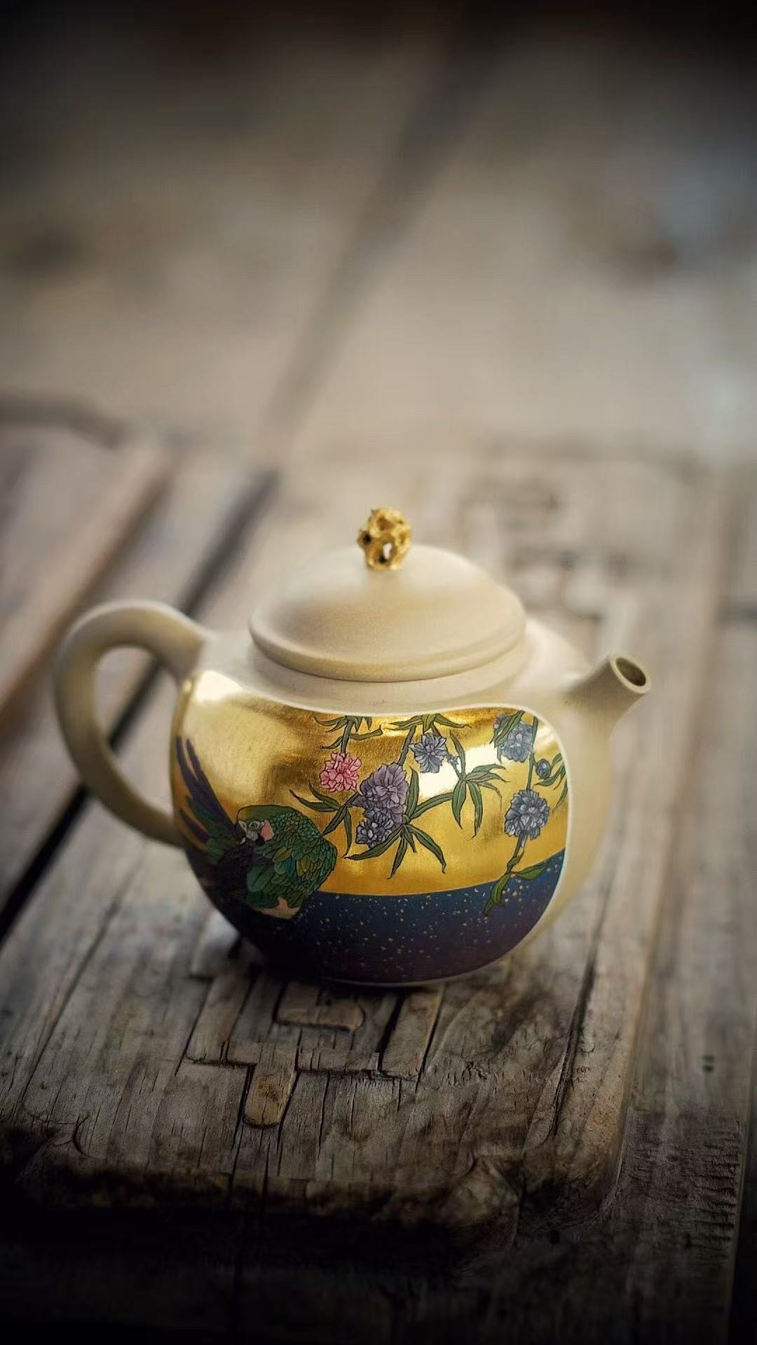 环视人云南建水紫陶陈学熔金花鸟茶壶茶具容量160cc