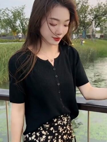 冰丝针织短款T恤女夏季2025