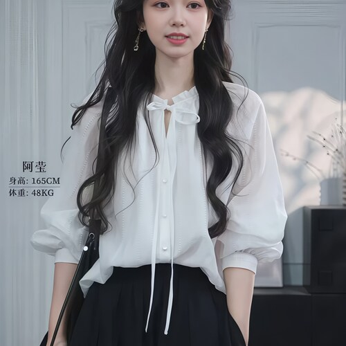 木耳边系带衬衫女春夏2026