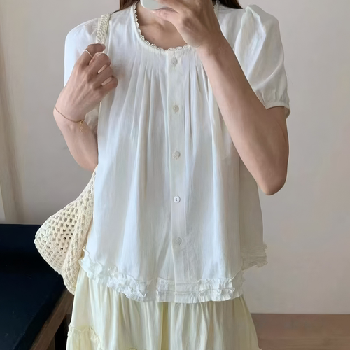 蕾丝花边短袖衬衫女夏季2026新款