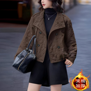 夹棉双排扣棉服短外套女秋冬2025新款休闲宽松气质减龄小个子夹克