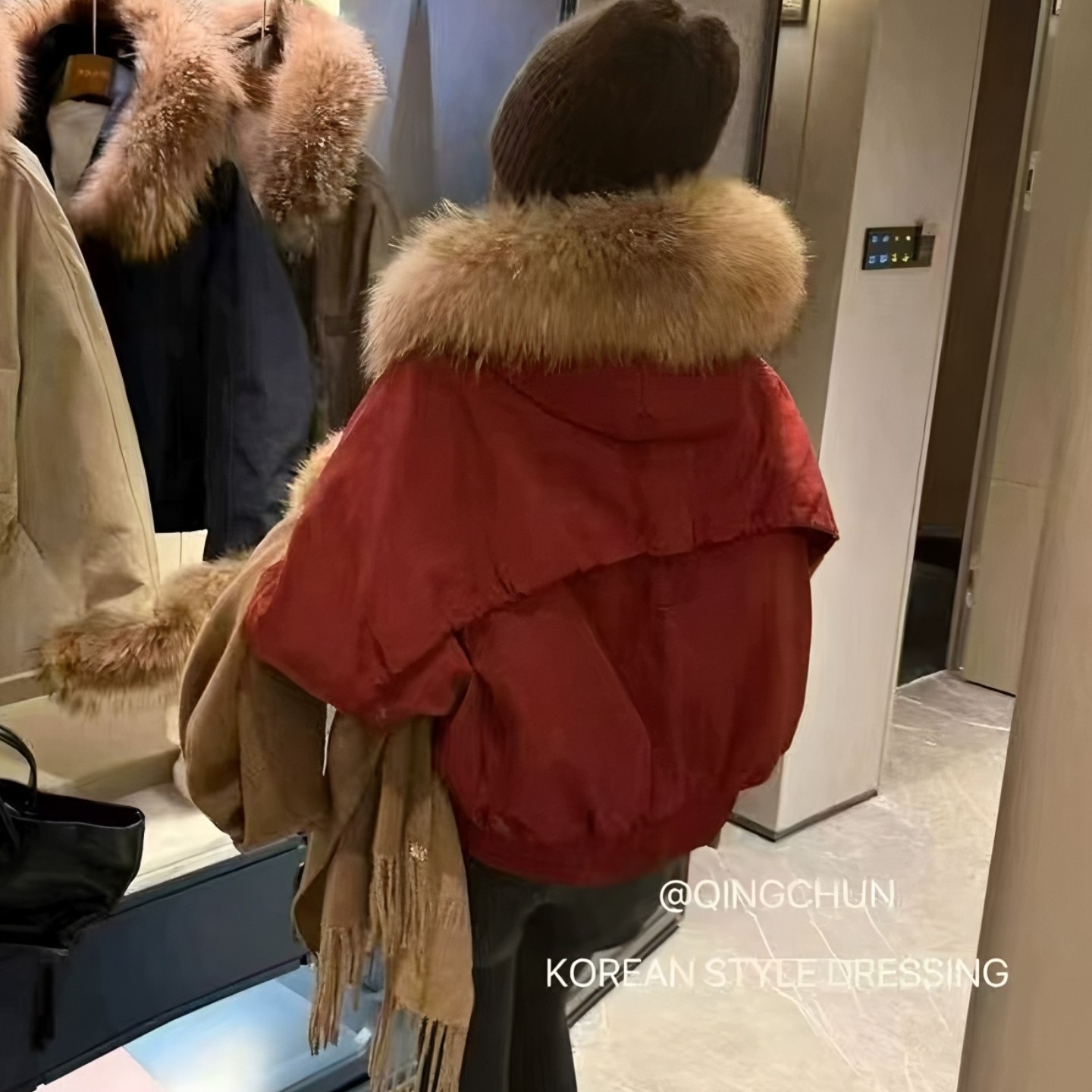 大毛领短款羽绒派克服外套女冬