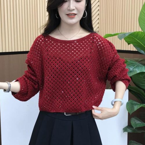 高级感镂空亮片毛衣女秋冬季