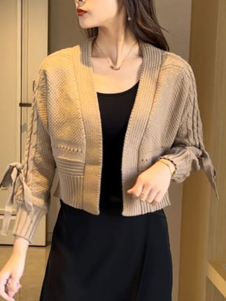 高腰针织开衫外套女2025秋冬新款慵懒风时尚减龄百搭毛衣披肩上衣