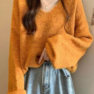 气质内搭毛衣打底衫 宽松时尚 女2025秋冬新款 慵懒风软糯V领针织衫
