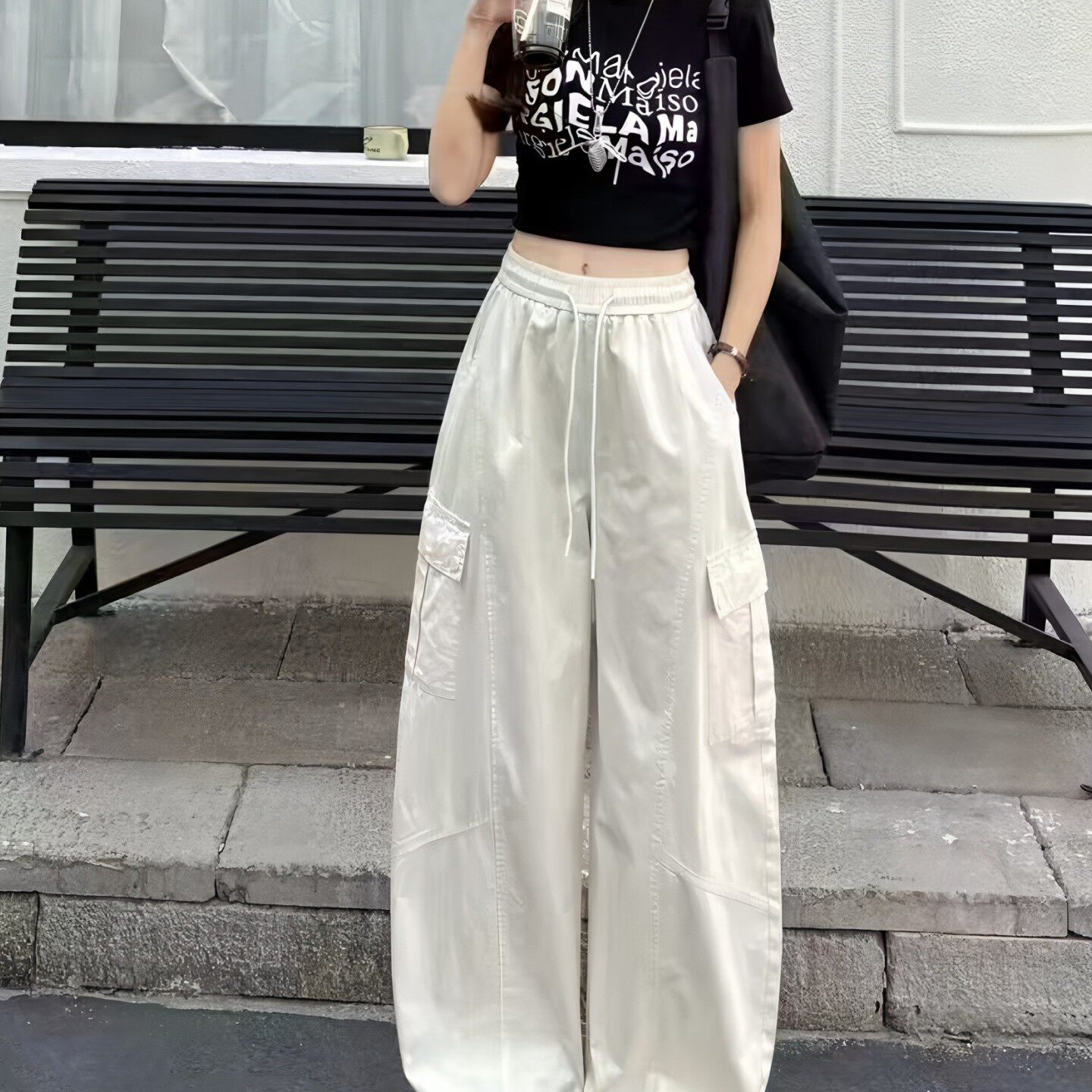 工装高腰阔腿裤女春夏新款宽松图片