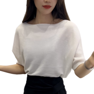 一字肩上衣女夏季薄款冰丝针织