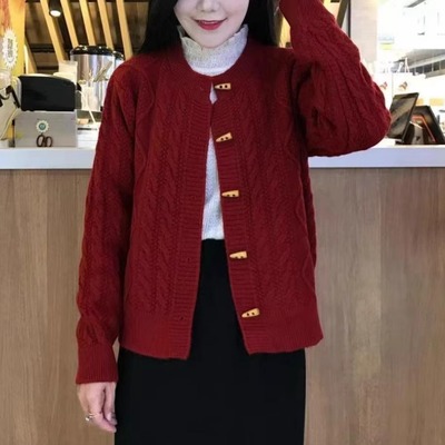麻花加厚针织开衫女2025秋冬