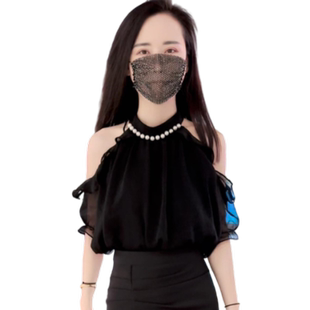 法式露肩雪纺衬衫女2025夏季新款高级感气质显瘦别致甜美挂脖上衣