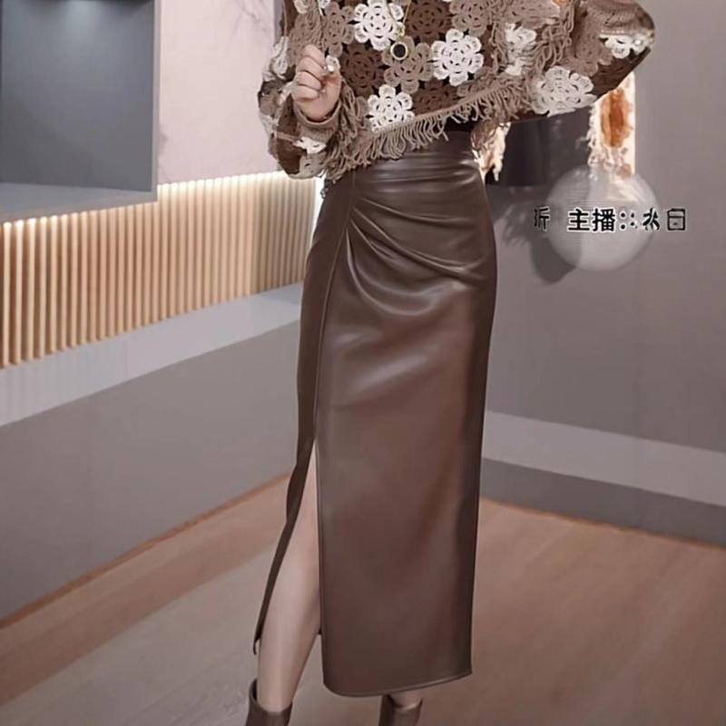 褶皱开叉半身裙女2025新款