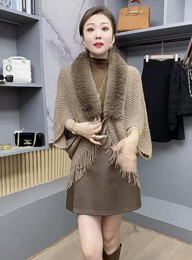 针织流苏斗篷披肩秋冬新款女