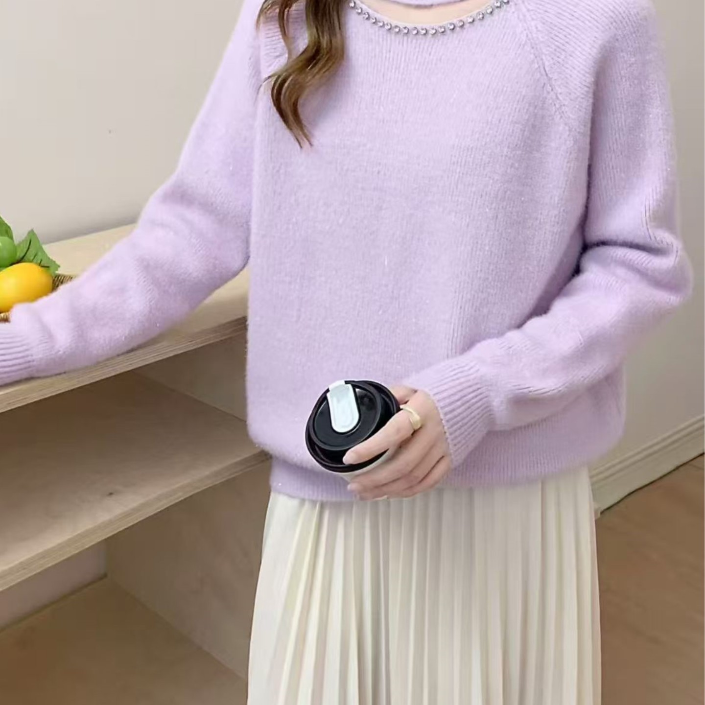钉珠镂空软糯针织衫女秋冬