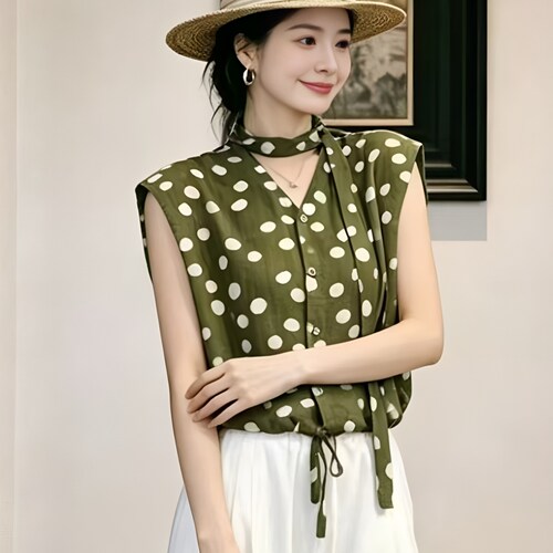 高级感飘带V领衬衫女夏季