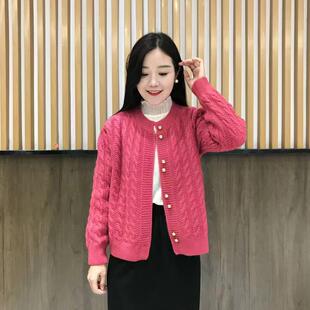 圆领针织开衫外套女秋冬2025新款短款减龄宽松减龄珍珠扣加厚毛衣