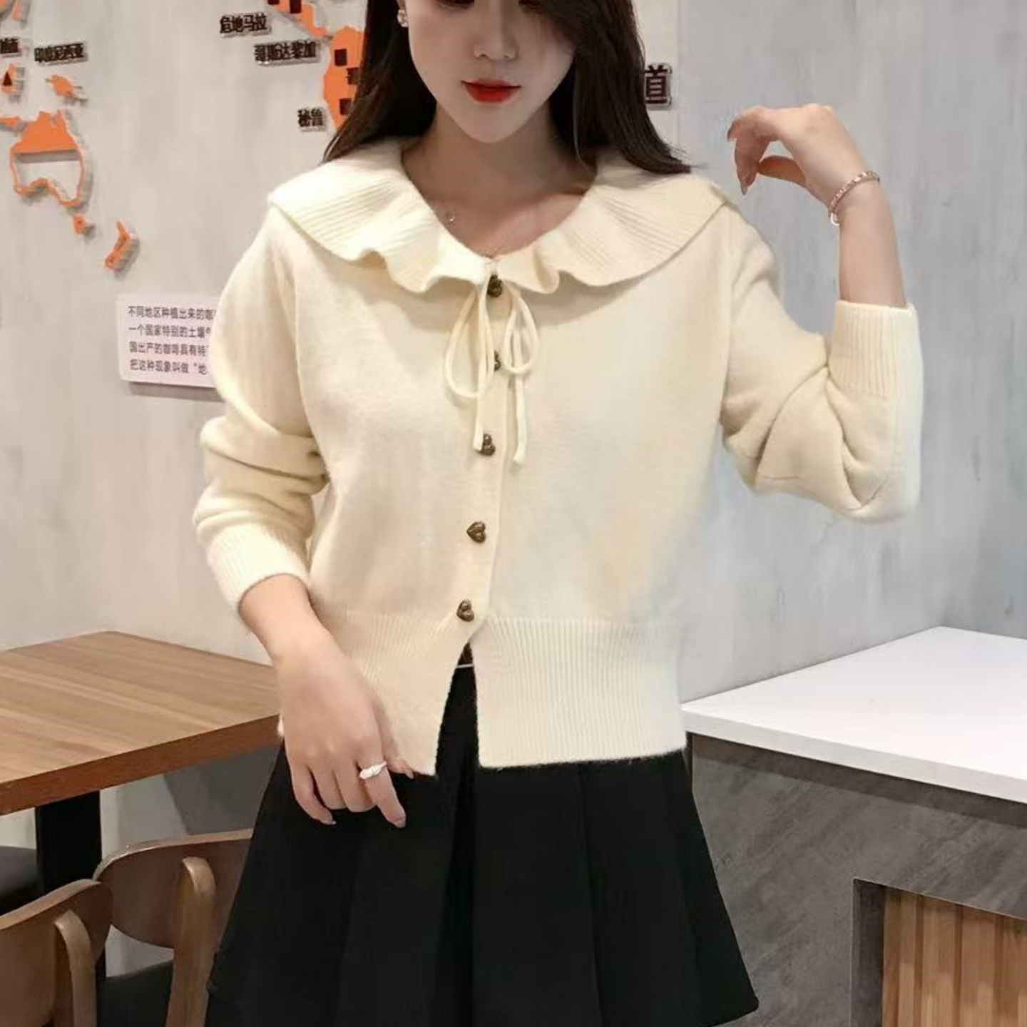 娃娃领毛衣外套女秋冬2025