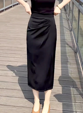 高腰侧开叉包臀半身裙女20254夏季新款洋气a字中长款直筒一步裙子