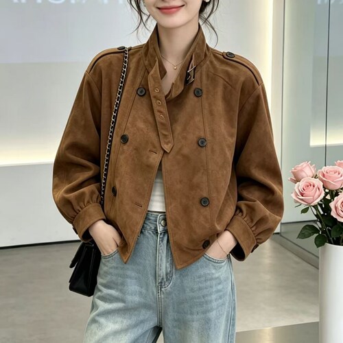 立领鹿皮绒外套女秋季2026