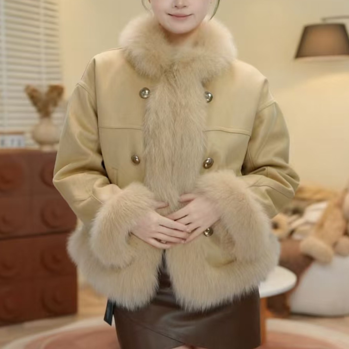 仿狐狸毛皮草外套女冬季2025