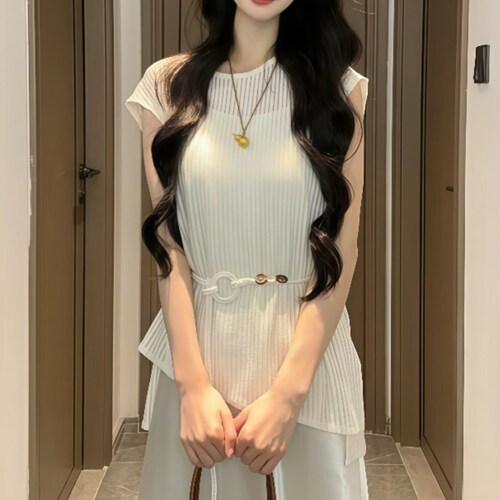 镂空收腰针织衫T恤女夏季