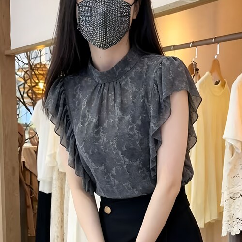 气质荷叶边雪纺衬衫女夏季2026