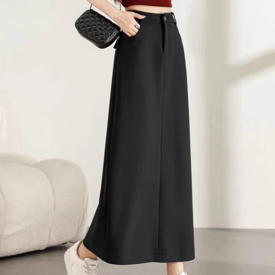 黑色后开叉西装半身裙女春秋