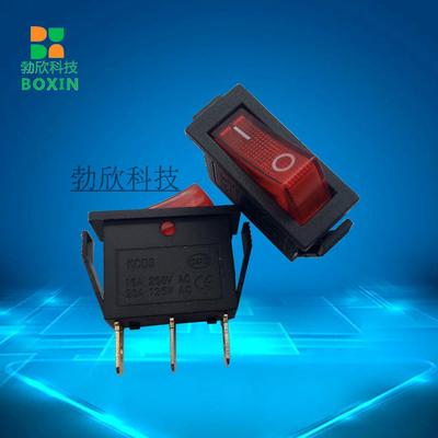 供应船型开关 翘板按键开关 3脚2档带红色指示灯开关 10A kcd3