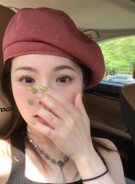 颜小姐/新版宽边贝雷帽春夏薄款透气女士夏天薄款画家帽皮粉树莓