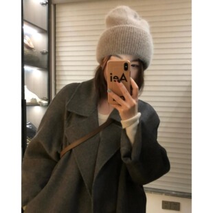 颜小姐/不过时加厚兔毛针织帽毛线帽针织帽大头围毛线帽女冬护耳