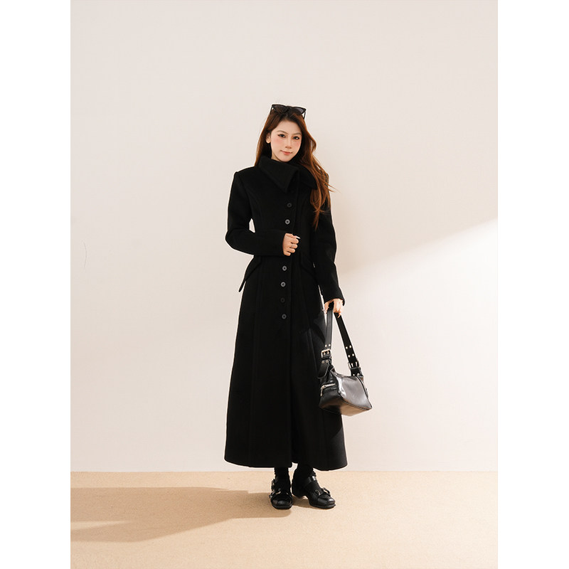【奥本海默】英伦风花苞大翻领长款收腰外套经典A字摆赫本风大衣,女装/女士精品,毛呢外套,淘宝优惠券,粉丝福利购,淘宝优惠卷