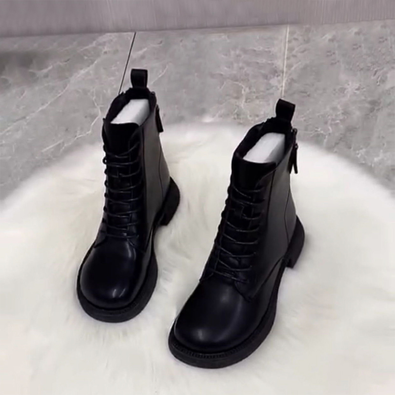 马丁靴女秋冬新款加绒芒果头女靴