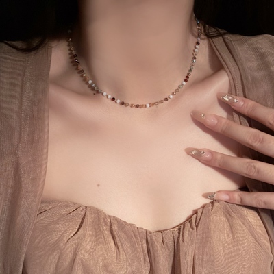 彩色水晶串珠项链女2025新款爆款轻奢小众设计感choker颈链锁骨链