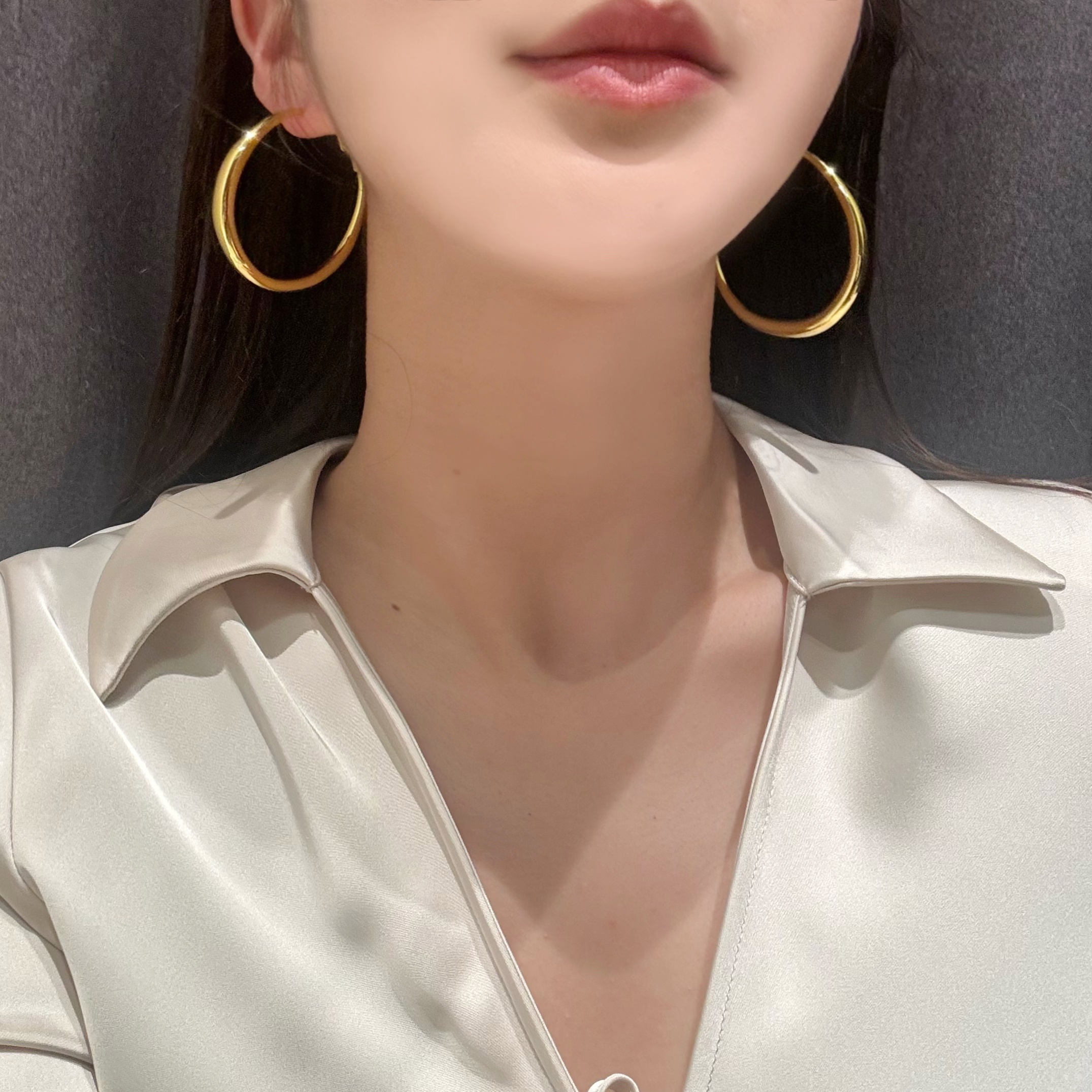 金属冷淡风素圈耳环女轻奢小众时尚独特耳钉个性夸张方圆脸耳饰