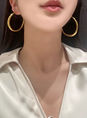 金属冷淡风素圈耳环女轻奢小众时尚独特耳钉个性夸张方圆脸耳饰