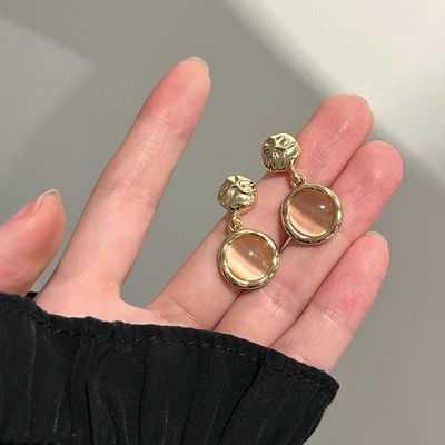 粉色猫眼石耳环女轻奢