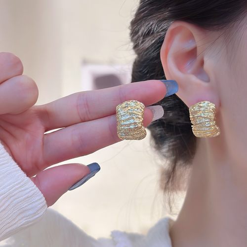 港风金属褶皱不规则弧形耳钉