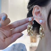 清冷风灰色珍珠流苏耳环女轻奢高级感波光粼粼超仙耳饰女显脸小